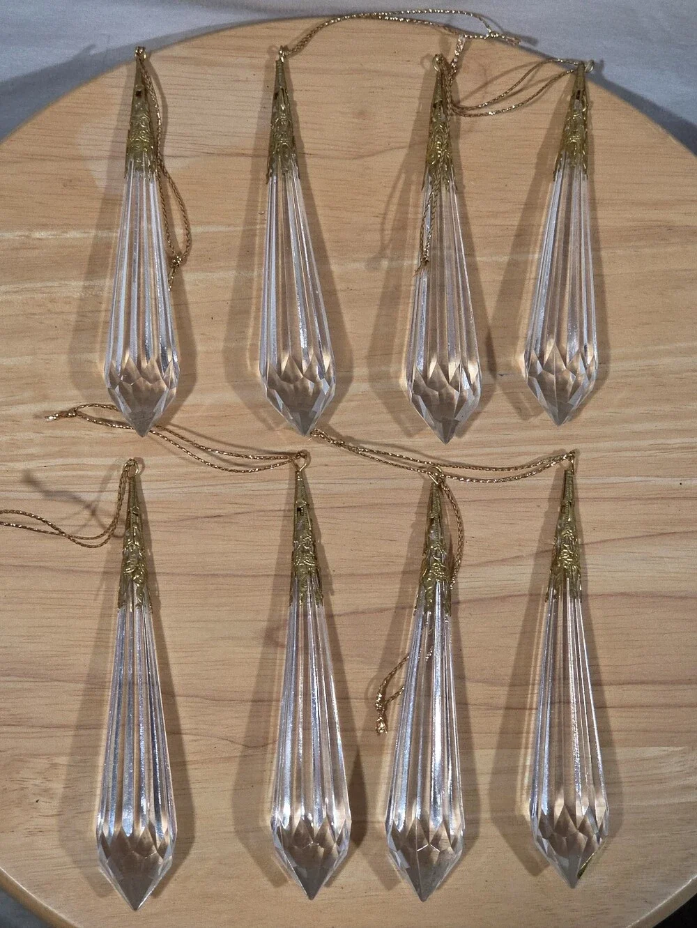 Vintage Clear Acrylic Icicle Teardrop Christmas Ornaments Set of 8